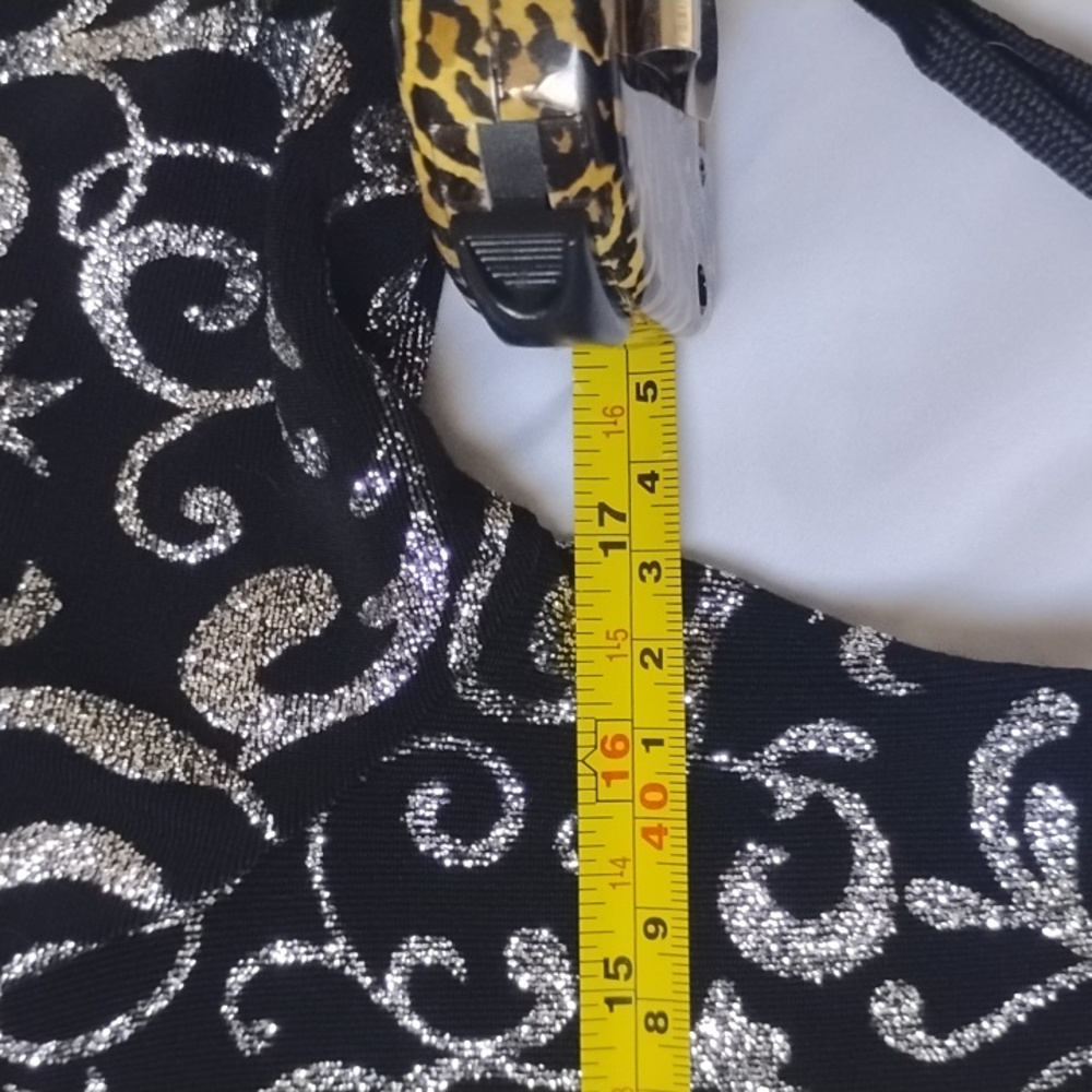 Vintage J.B.S. LTD. Women's Black & Silver Metallic Sparkle Abstract Print Top - Picture 12 of 13